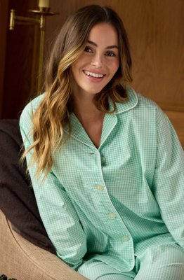 The Cat's Pajamas Women's Women's Classic Gingham Luxe Pima Cotton Pajama Set in Sea Green