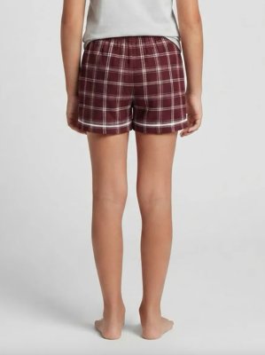 Boxercraft Girls Varsity Maroon/Oxford Poly Flannel Plaid Lounge Shorts