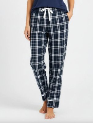 Boxercraft Girls Navy/Silver Cuffed Poly Flannel Plaid Lounge Pant