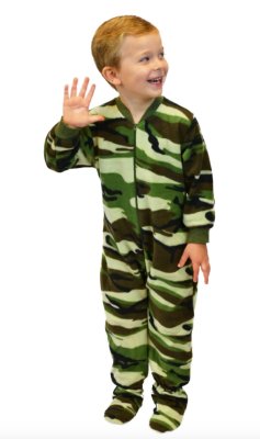 Big Feet Pajamas Kids Green Camouflage Fleece One Piece Footy