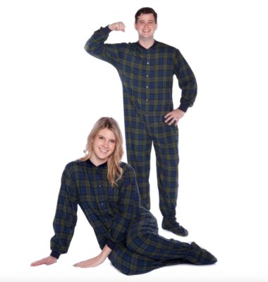Big Feet Pajamas Adult Navy Plaid Flannel One Piece Footy