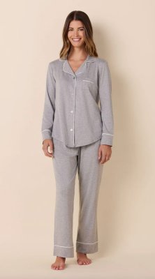 The Cat's Pajamas Women's Heather Grey Pima Knit Cotton Classic Pajama Set