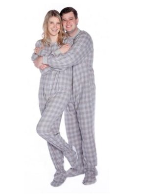 Big Feet Pajamas Adult Gray Plaid Flannel One Piece Footy