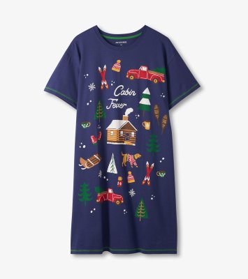 Little Blue House by Hatley Winter Cabin Cotton Sleepshirt in Patriot Blue