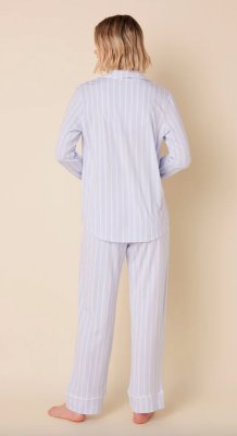 The Cat's Pajamas Women's Heritage Stripe Pima Knit Cotton Classic Pajama Set in Blue