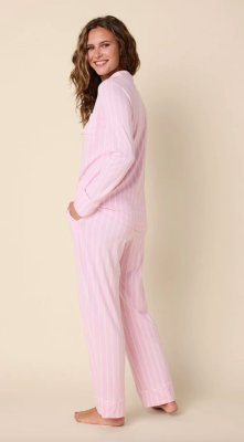 The Cat's Pajamas Women's Heritage Stripe Pima Knit Cotton Classic Set in Pink