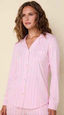 The Cat's Pajamas Women's Heritage Stripe Pima Knit Cotton Classic Set in Pink
