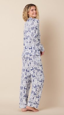The Cat's Pajamas Women's Holly Jolly Pima Knit Cotton Classic Pajama Set in Blue