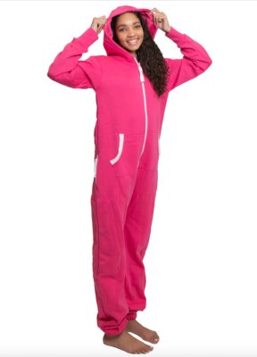 Big Feet Pajamas Adult Hooded One Piece Jumpsuit in Hot Pink