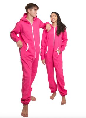 Big Feet Pajamas Adult Hooded One Piece Jumpsuit in Hot Pink