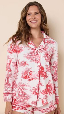 The Cat's Pajamas Women's Idle Hours Pima Knit Cotton Long Sleeve Short Set