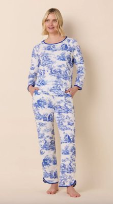 The Cat's Pajamas Women's Idle Hours Pima Knit Cotton Simple Set in Blue