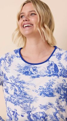 The Cat's Pajamas Women's Idle Hours Pima Knit Cotton Simple Set in Blue