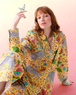 Karen Mabon Alpine Leopards Organic Cotton Classic Pajama Set in Yellow