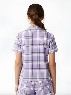 Boxercraft Women's Carnegie Lavender Plaid Boxy Flannel Short Sleeve Shirt