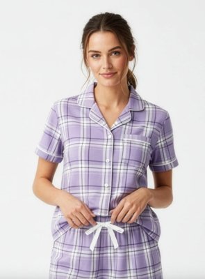 Boxercraft Women's Carnegie Lavender Plaid Boxy Flannel Short Sleeve Shirt
