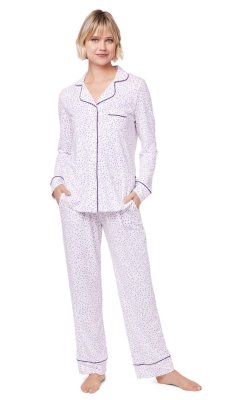 The Cat's Pajamas Women's Confetti Dot Pima Knit Cotton Classic Pajama Set in Lavender