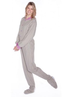 Big Feet Pajamas Adult Green and Lavender Plaid Flannel One Piece Footy