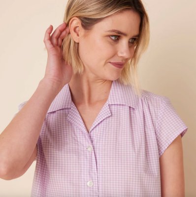 The Cat's Pajamas Women's Classic Gingham Luxe Pima Cotton Capri Pajama Set in Lavender