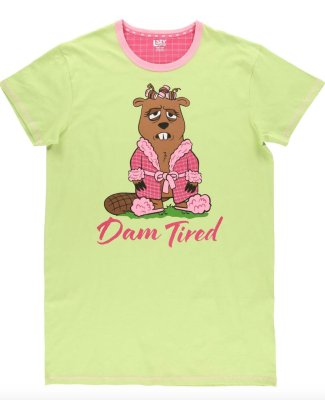 Lazy One Dam Tired Beaver Cotton Nightshirt in Margarita Green