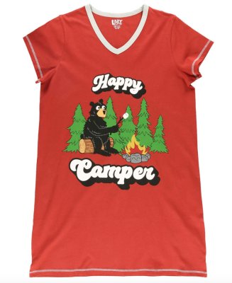Lazy One Happy Camper V-Neck Cotton Nightshirt in Red