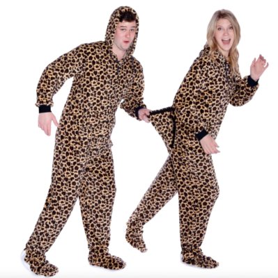 Big Feet Pajamas Adult Leopard Plush Hooded One Piece Footy