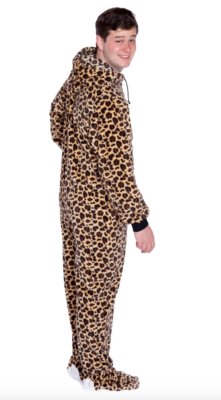 Big Feet Pajamas Adult Leopard Plush Hooded One Piece Footy