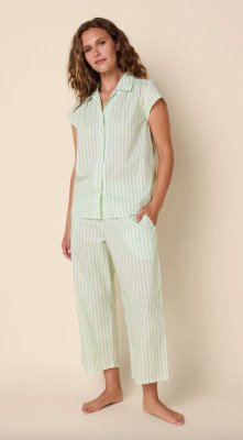 The Cat's Pajamas Women's Classic Stripe Luxe Pima Cotton Capri Pajama Set in Light Green