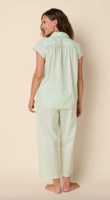 The Cat's Pajamas Women's Classic Stripe Luxe Pima Cotton Capri Pajama Set in Light Green