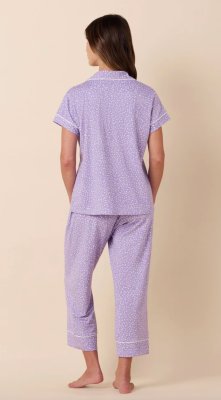 The Cat's Pajamas Women's Lilac Confetti Dot Pima Knit Cotton Capri Pajama Set