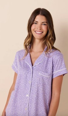 The Cat's Pajamas Women's Lilac Confetti Dot Pima Knit Cotton Capri Pajama Set