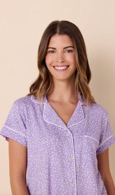 The Cat's Pajamas Women's Lilac Confetti Dot Pima Knit Cotton Short Set