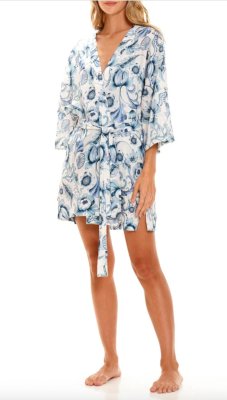 The Lazy Poet Women's Lola Blue Medusa Linen Kimono Robe