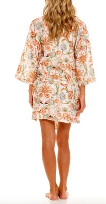 The Lazy Poet Women's Lola Peach Jungle Lush Linen Kimono Robe