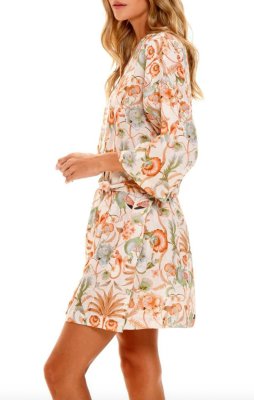 The Lazy Poet Women's Lola Peach Jungle Lush Linen Kimono Robe