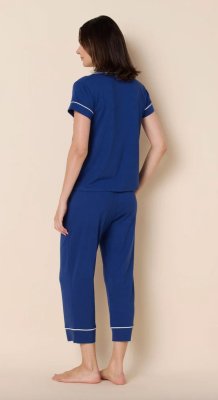 The Cat's Pajamas Women's Marine Blue Pima Knit Cotton Capri Pajama Set