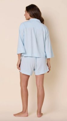 The Cat's Pajamas Women's Mariposa Organic Pima Cotton Long Sleeve Short Set in Mist