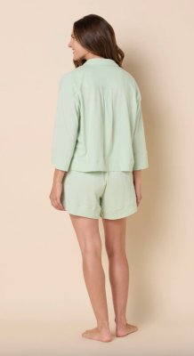 The Cat's Pajamas Women's Mariposa Organic Cotton Long Sleeve Short Set in Celadon