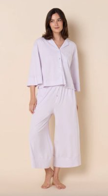 The Cat's Pajamas Women's Mariposa Organic Pima Cotton Wide Leg Pajama Set in Lilac