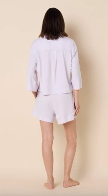 The Cat's Pajamas Women's Mariposa Organic Cotton Long Sleeve Short Set in Lilac Cream