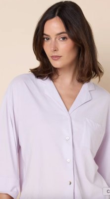 The Cat's Pajamas Women's Mariposa Organic Cotton Long Sleeve Short Set in Lilac Cream