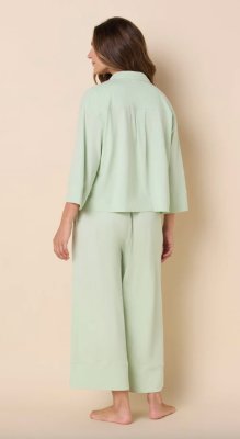 The Cat's Pajamas Women's Mariposa Organic Cotton Wide Leg Pajama Set in Celadon
