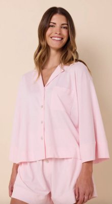 The Cat's Pajamas Women's Mariposa Organic Pima Cotton Long Sleeve Short Set in Pink