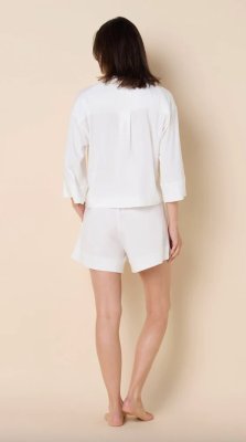 The Cat's Pajamas Women's Mariposa Organic Cotton Long Sleeve Short Set in Cloud