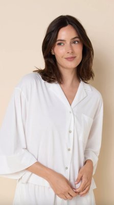 The Cat's Pajamas Women's Mariposa Organic Cotton Long Sleeve Short Set in Cloud