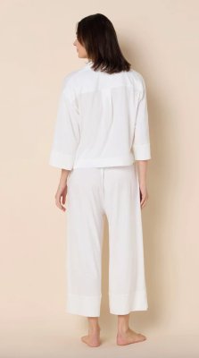 The Cat's Pajamas Women's Mariposa Organic Cotton Wide Leg Pajama Set in Cloud