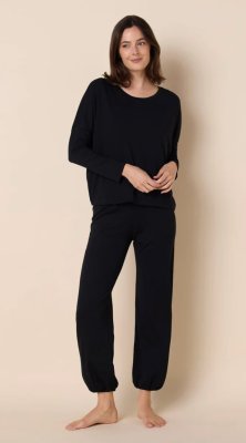 The Cat's Pajamas Women's Midnight Moment Pima Knit Cotton Pullover Lounge Set