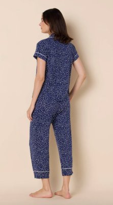 The Cat's Pajamas Women's Confetti Dot Pima Knit Cotton Capri Pajama Set in Navy