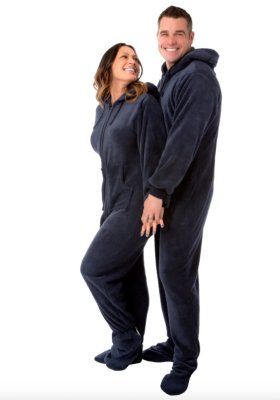 Big Feet Pajamas Adult Navy Plush Hooded One Piece Footy