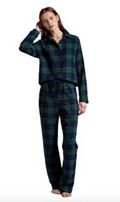 Big Feet Pajamas Women's Flannel Navy & Green Plaid Classic Pajama Set